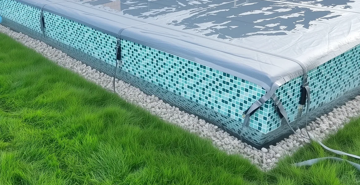 Покрывало для бассейна под снегом — защита зимой в Воронеже